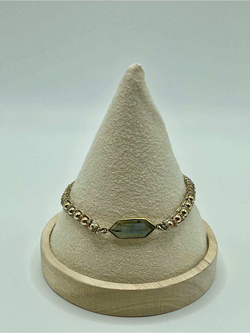 Boho Gold Beaded Bracelet with Grayish Stone